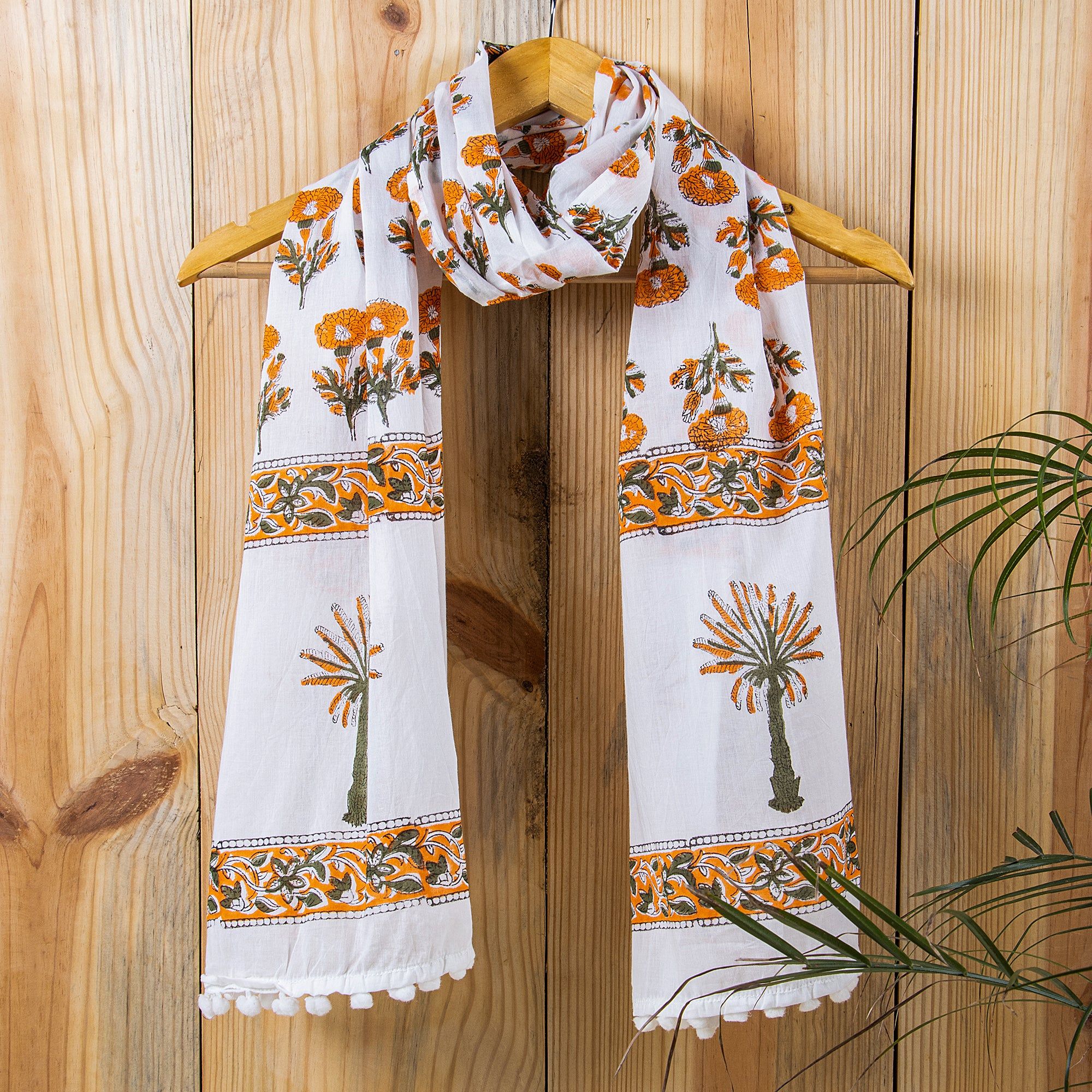 Mustard Yellow Print Cotton Stole For Women